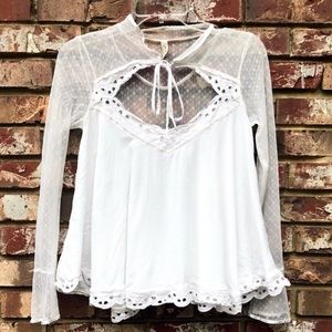 Rare FREE PEOPLE white lace mesh blouse